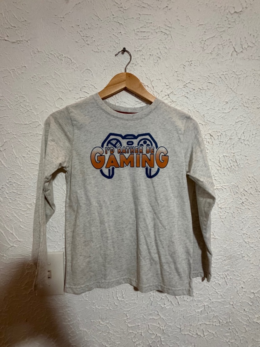 Boys Gray Gaming Controller Graphic Long Sleeve Shirt Size 10-12